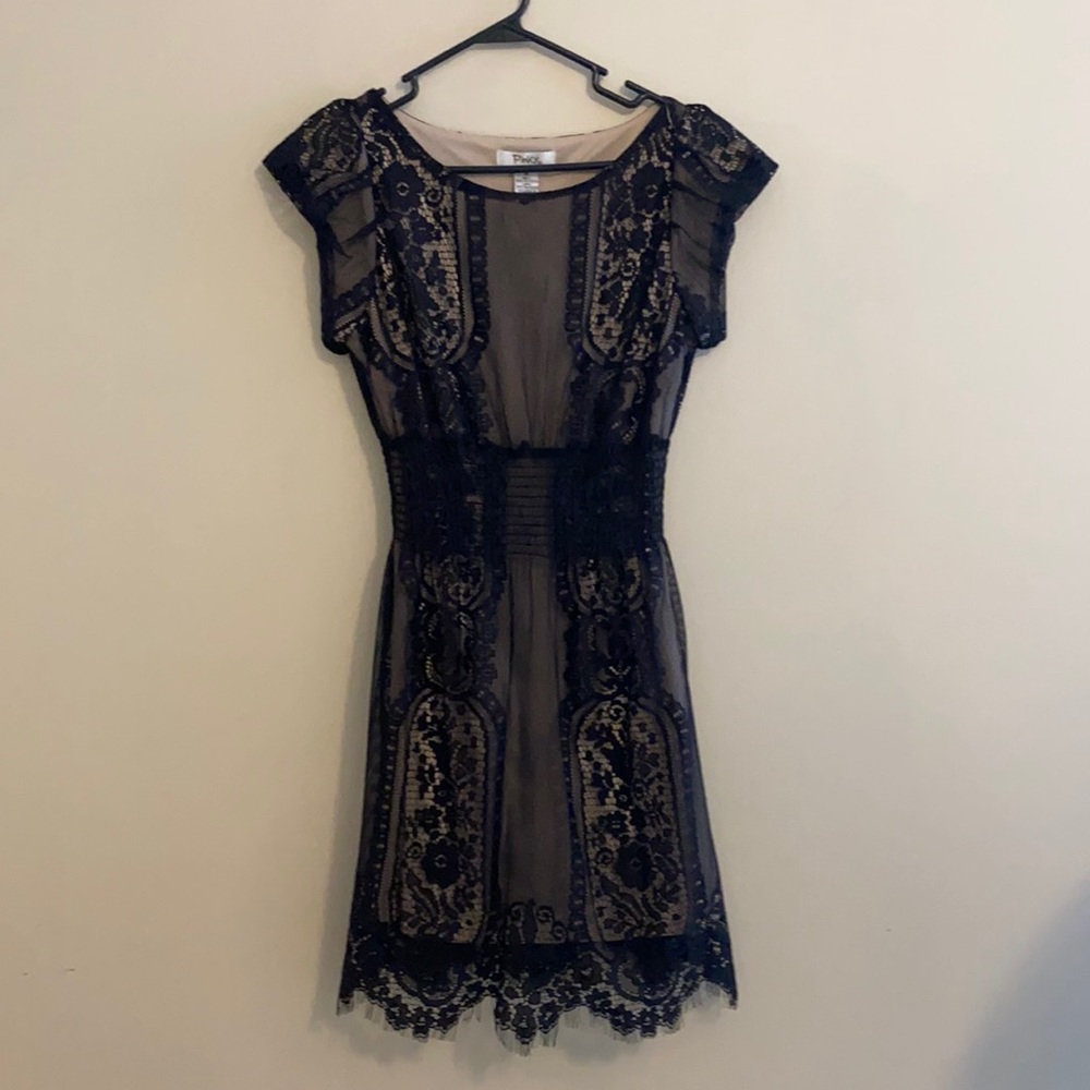 Black lace dress with tan lining